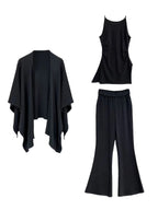 Urban Cape Shawl +Camisole + High Waist Flared Pants 3-Pieces Suit