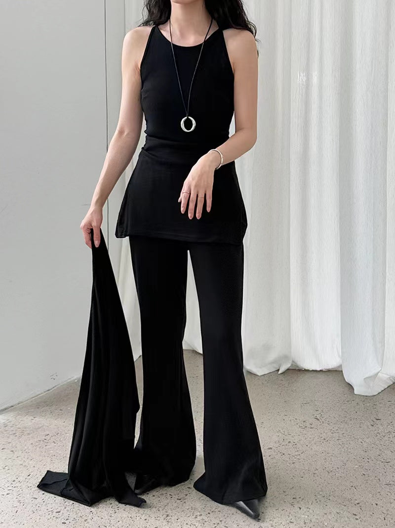 Urban Cape Shawl +Camisole + High Waist Flared Pants 3-Pieces Suit