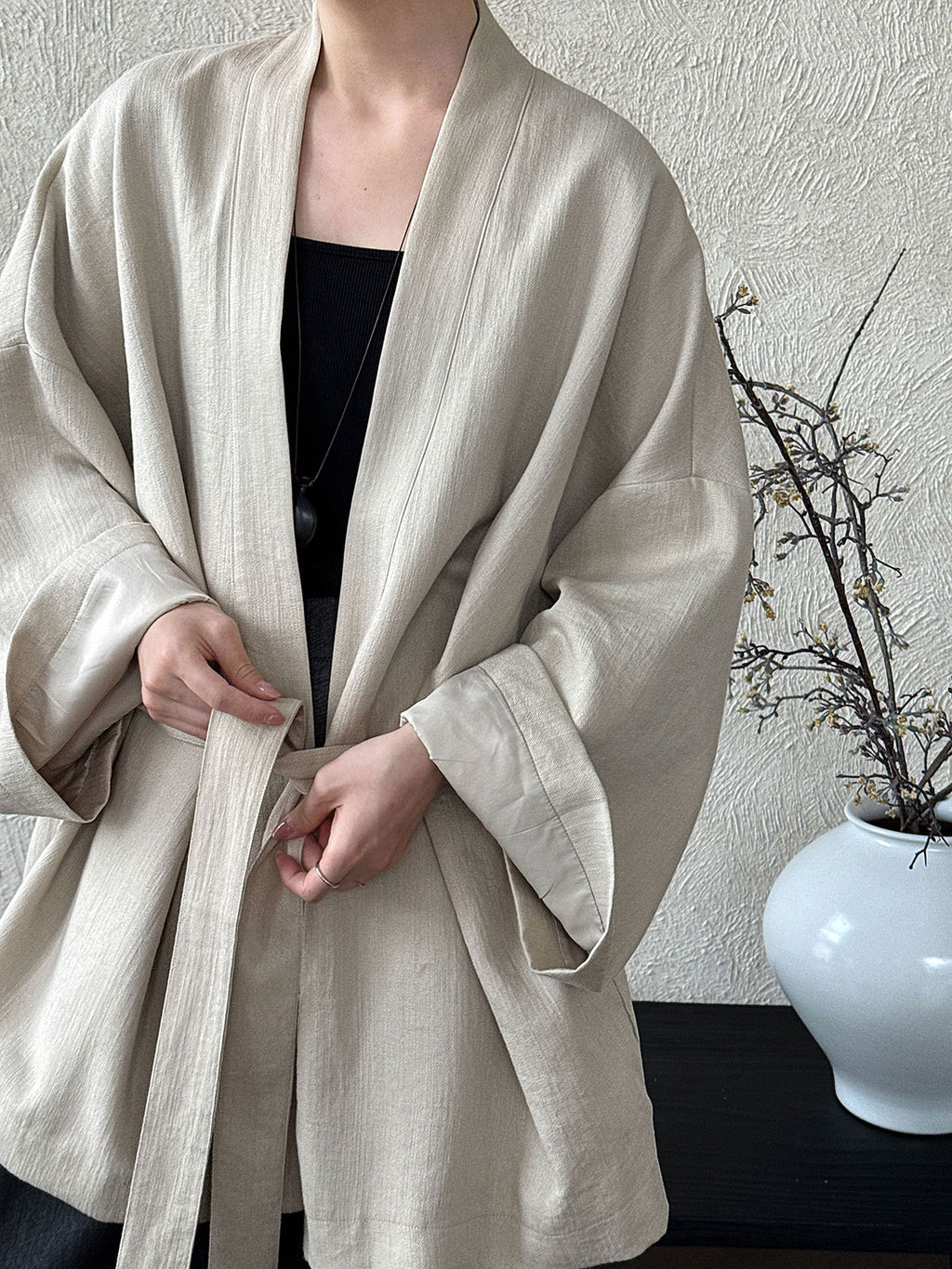 Solid Color Tie Trench Coat