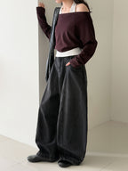 Patchwork Fake Two-Piece Halterneck Off-Shoulder Top