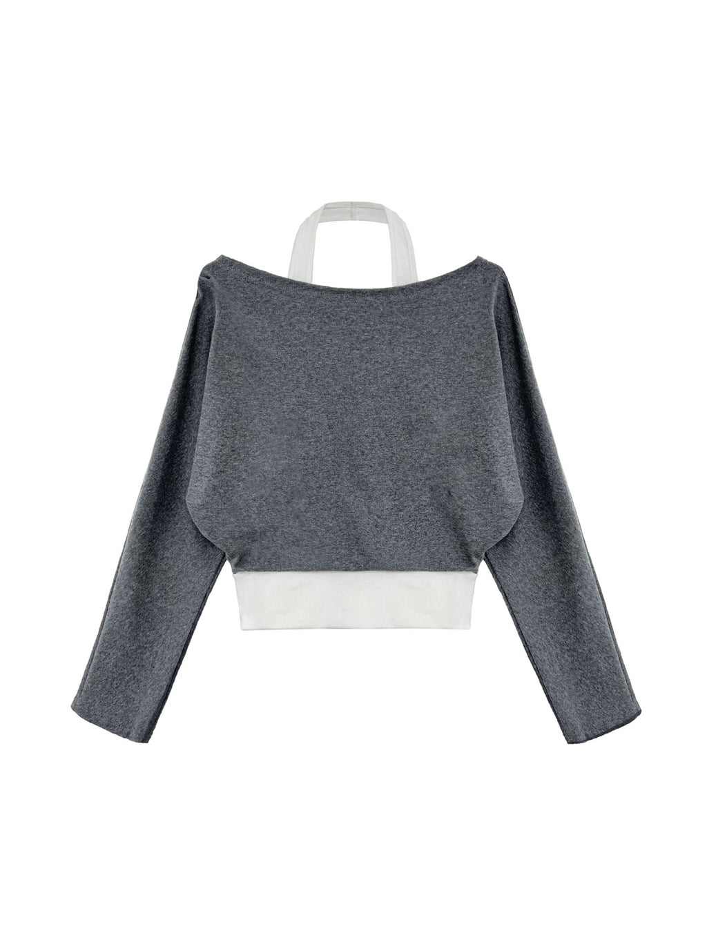 Patchwork Fake Two-Piece Halterneck Off-Shoulder Top