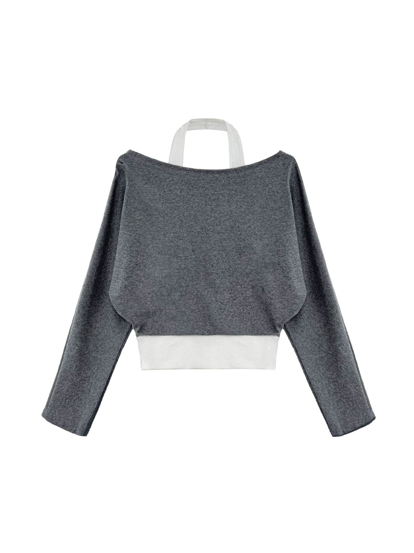 Patchwork Fake Two-Piece Halterneck Off-Shoulder Top