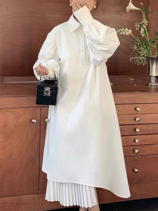 Paneled Pleated Shirt Dress