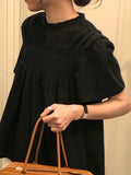 Cute Pleated Puff Sleeve A-line T-shirt - PAINEVIDA