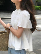 Cute Pleated Puff Sleeve A-line T-shirt - PAINEVIDA