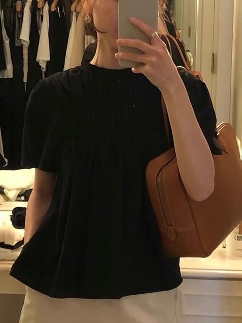 Cute Pleated Puff Sleeve A-line T-shirt - PAINEVIDA