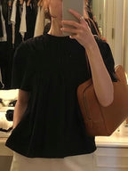 Cute Pleated Puff Sleeve A-line T-shirt - PAINEVIDA