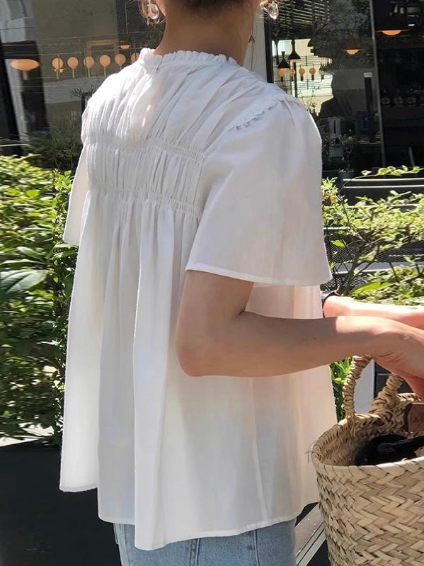 Cute Pleated Puff Sleeve A-line T-shirt - PAINEVIDA