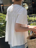 Cute Pleated Puff Sleeve A-line T-shirt - PAINEVIDA