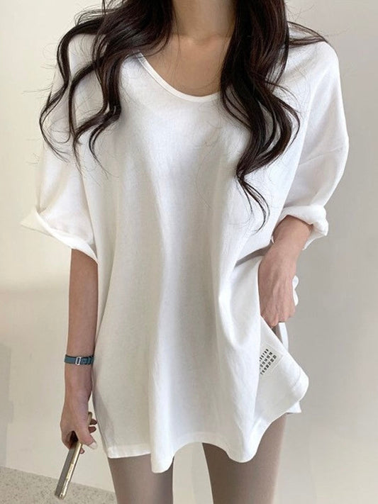 V-Neck Pullover Solid Color Bottoming T-Shirt