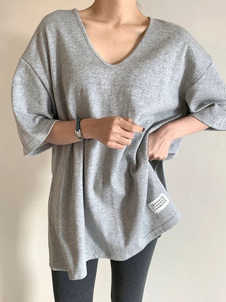 V-Neck Pullover Solid Color Bottoming T-Shirt