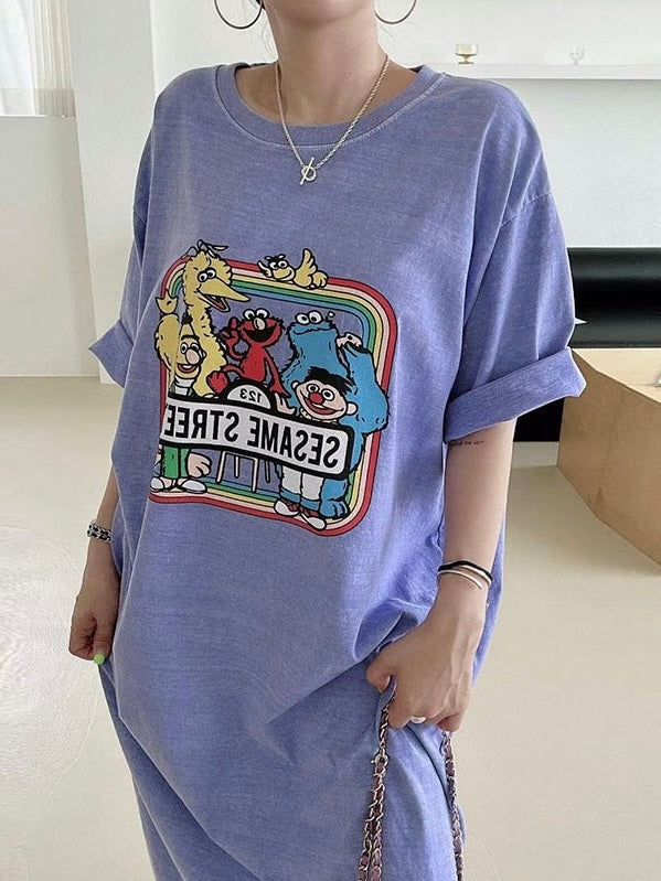 Cartoon Print Loose Dress - PAINEVIDA