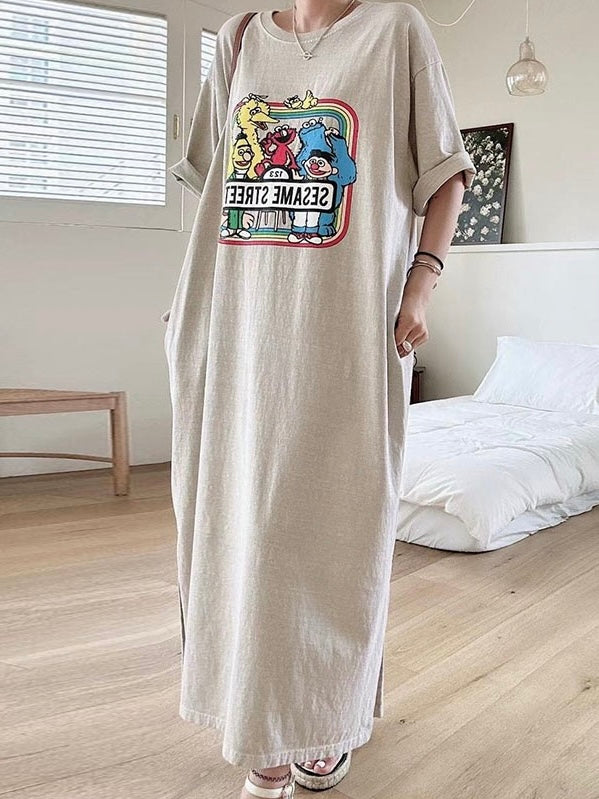 Cartoon Print Loose Dress - PAINEVIDA