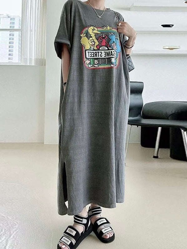 Cartoon Print Loose Dress - PAINEVIDA