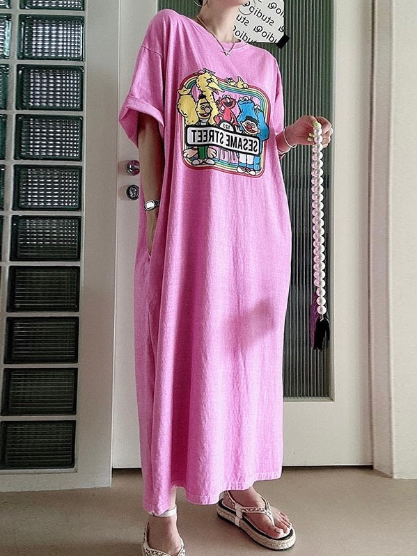 Cartoon Print Loose Dress - PAINEVIDA