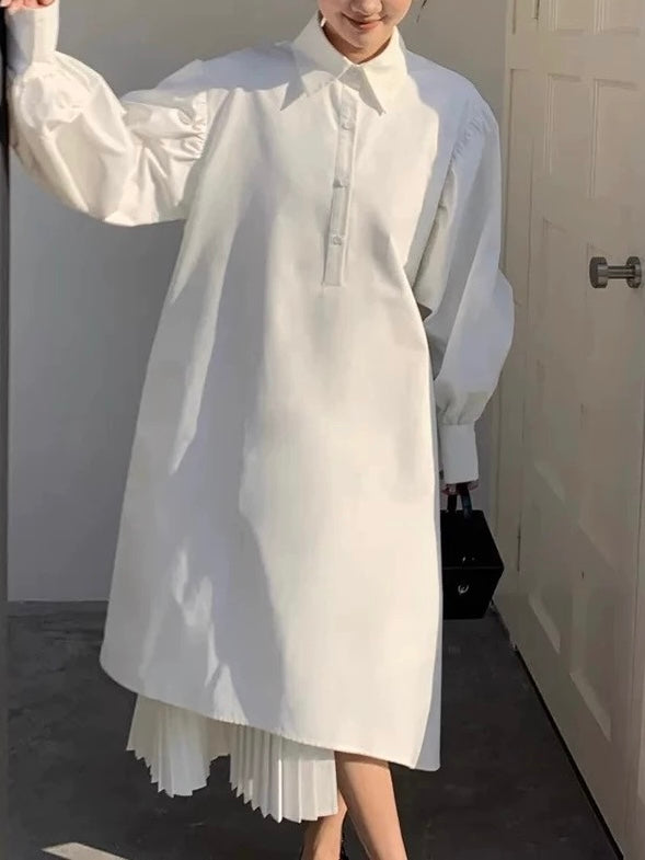 Paneled Pleated Shirt Dress