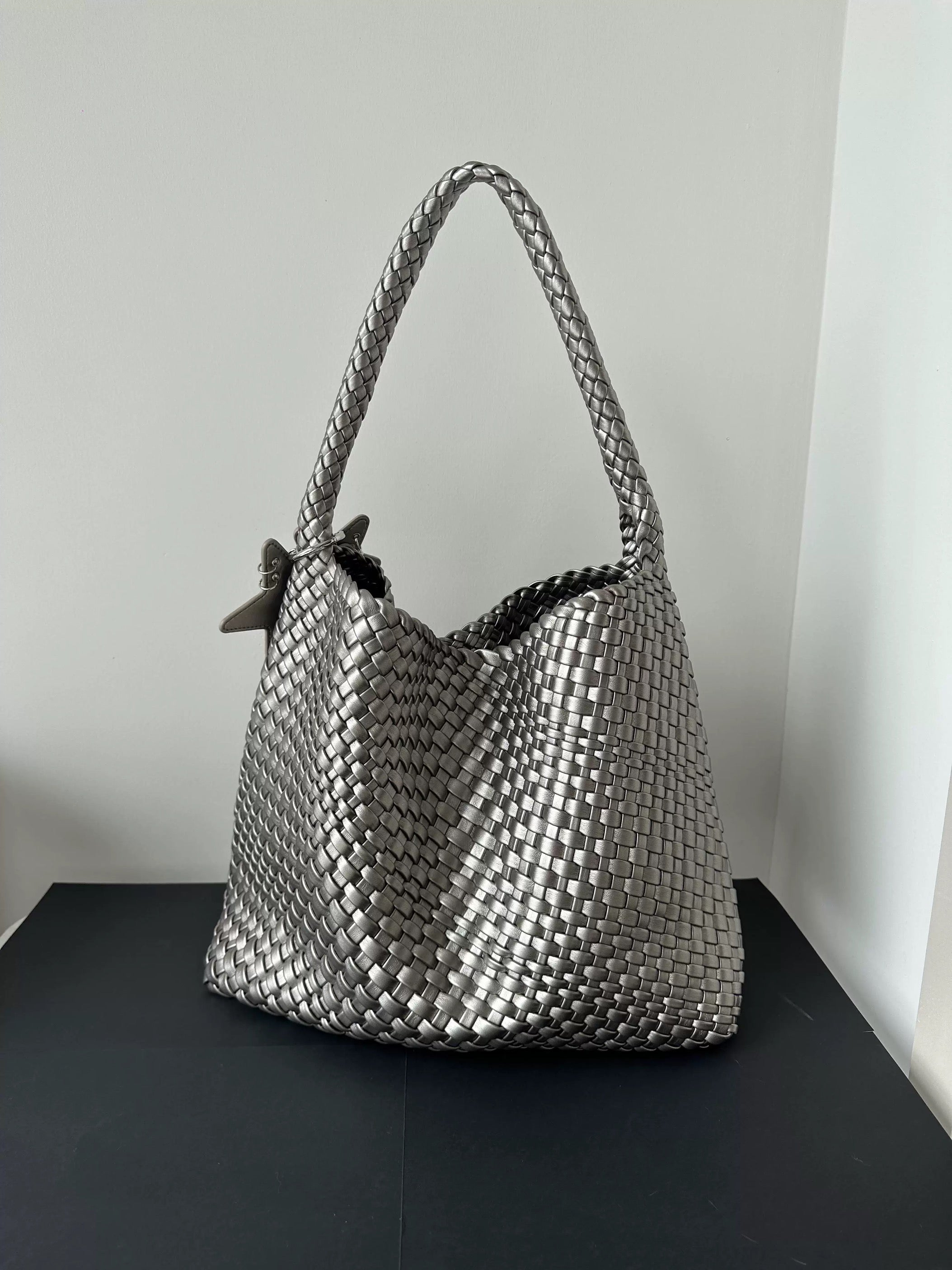 Hand-Woven Champagne Tote Bag