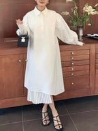 Paneled Pleated Shirt Dress