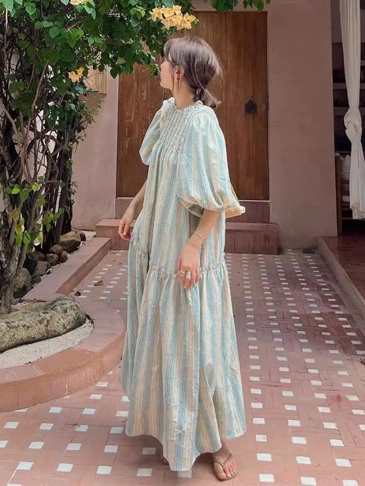 Sfumato Striped Balloon Sleeve Dress - PAINEVIDA