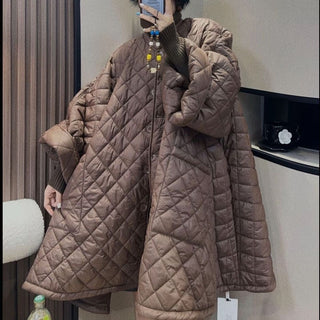Diamond-Patterned Plus A-line Cotton Coat by painevida