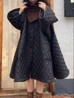 Diamond-Patterned Plus A-line Cotton Coat