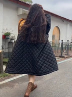 Diamond-Patterned Plus A-line Cotton Coat