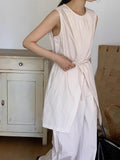 Slit Vest Shirt + High Waist Tie Wide Leg Pants 2 sets - PAINEVIDA