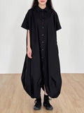 Dark Style Lapel Single-Breasted Irregular Shirt Dress - PAINEVIDA