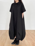 Dark Style Lapel Single-Breasted Irregular Shirt Dress - PAINEVIDA