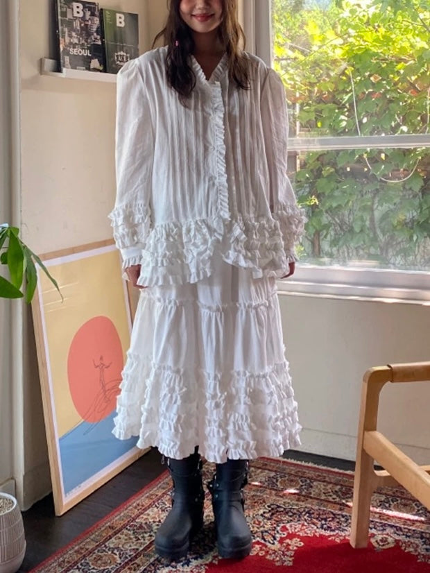 Pleated Ruffled Shirt&Skirt 2 Set