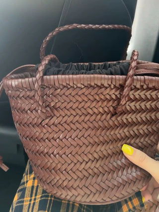 Vintage PU Leather Hand-Woven Bucket Bag by painevida