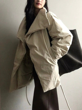 Waist-Hugging Stand-Up Collar Thickened Puffer Jacket - Fitted Silhouette by painevida