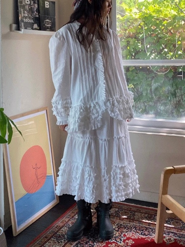 Pleated Ruffled Shirt&Skirt 2 Set