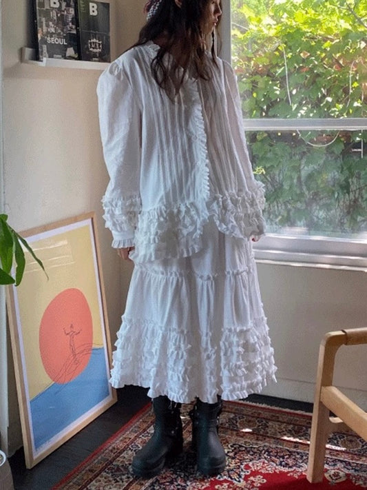 Pleated Ruffled Shirt&Skirt 2 Set