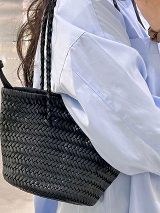 Vintage PU Leather Hand-Woven Bucket Bag by painevida