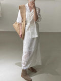 Elegant Embroidery Lace Flower Short Sleeves Shirt&Skirt 2 Set - PAINEVIDA