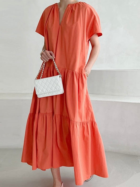 V-Neck Pleated Layered Dress