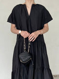 V-Neck Pleated Layered Dress - PAINEVIDA