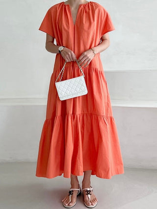 V-Neck Pleated Layered Dress