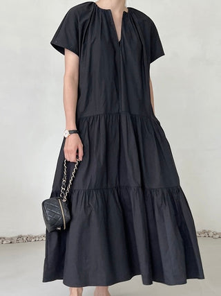 V-Neck Pleated Layered Dress