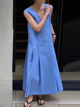 V-neck Pleated Long Vest Dress