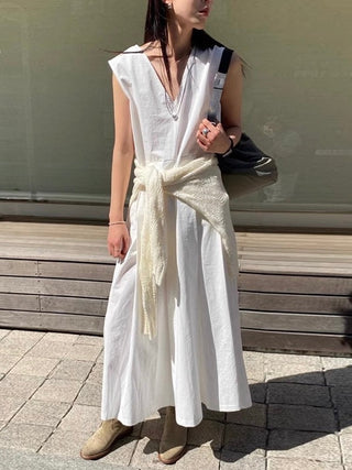 V-neck Pleated Long Vest Dress