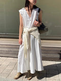 V-neck Pleated Long Vest Dress - PAINEVIDA