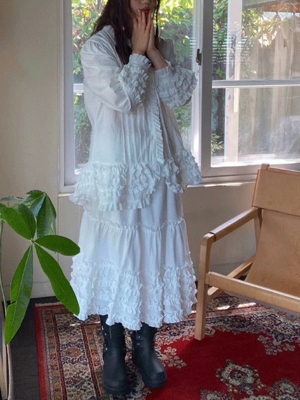 Pleated Ruffled Shirt&Skirt 2 Set