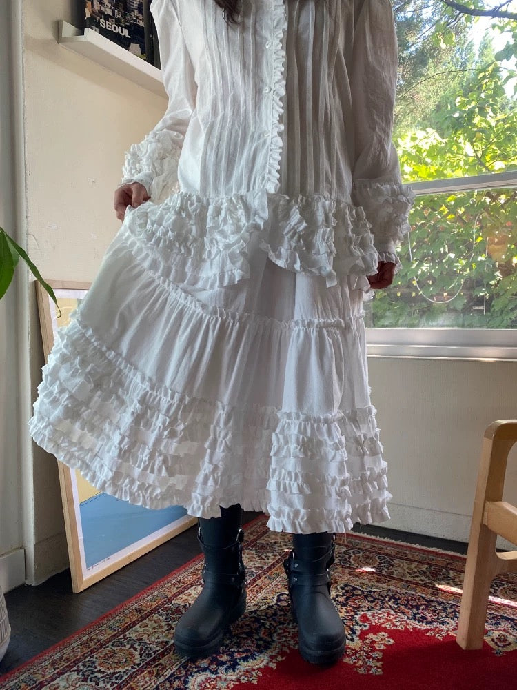 Pleated Ruffled Shirt&Skirt 2 Set by painevida