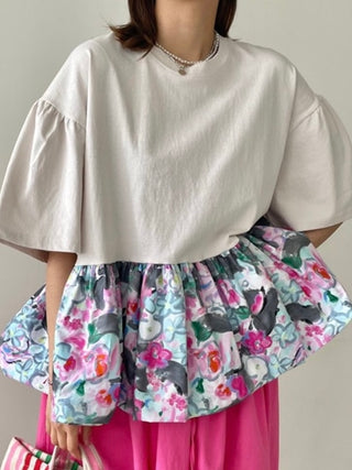 Ruffled Floral Short Sleeves Shirt