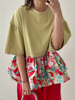 Ruffled Floral Short Sleeves Shirt