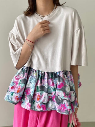 Ruffled Floral Short Sleeves Shirt