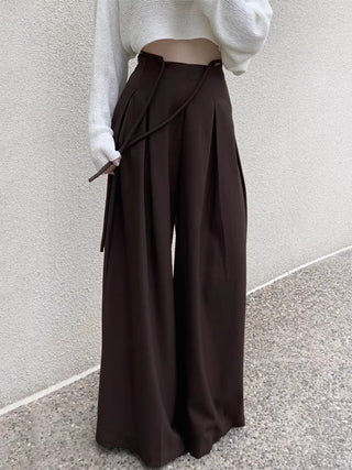 High-Rise Pleated Floor-Length Trousers