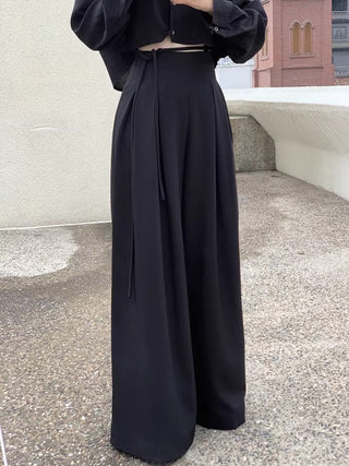 High-Rise Pleated Floor-Length Trousers